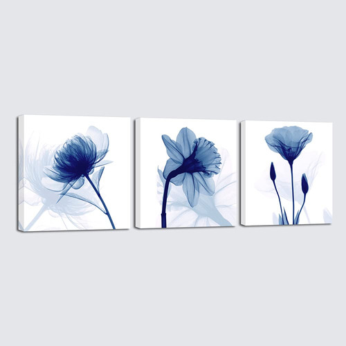 Wieco Art 3 Paneles De Flores Abstractas Azules Giclée, Im.