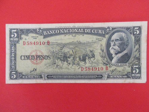 Billete Cuba 5 Pesos Firmado Che Guevara Año 1960 Escaso