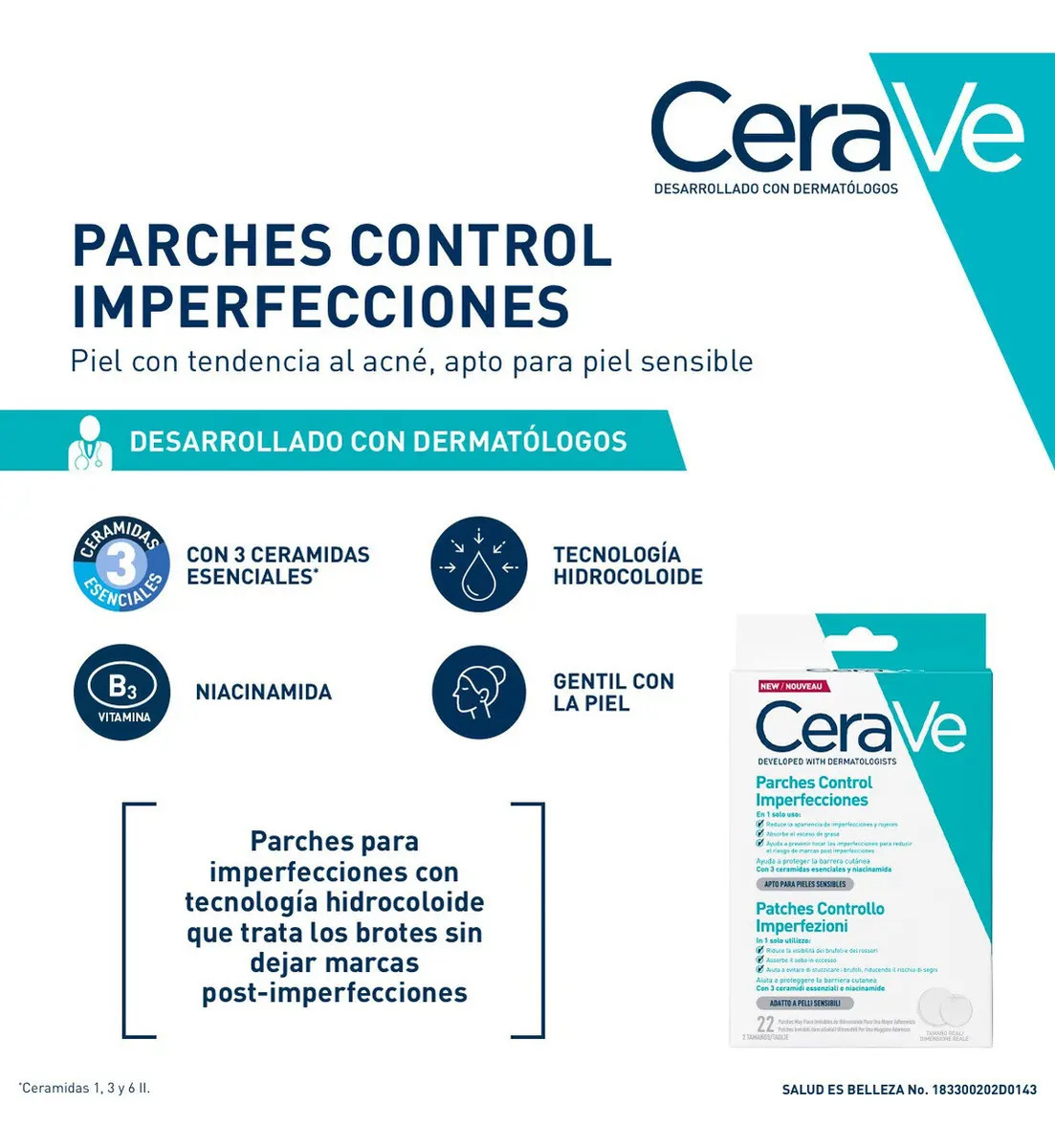 Adesivos de controle de manchas Cerave 22p para pele com tendência à acne