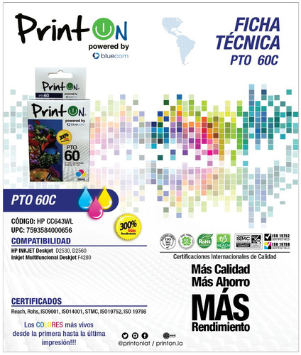 Imagen 2 de 3 de Cartucho De Tinta Tricolor 18ml Hp 60 Printon