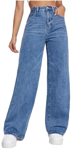 Jeans Suelto Wide Leg Clasico Azul Alto Calce Ideal Envío gratis