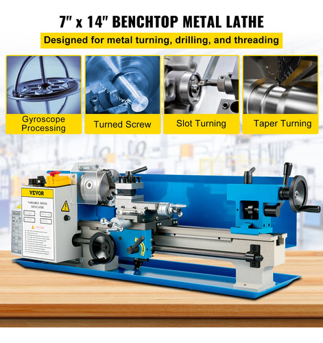 Mini Torno De Metal 7x14 Inch Sobremesa Velocidad Variable