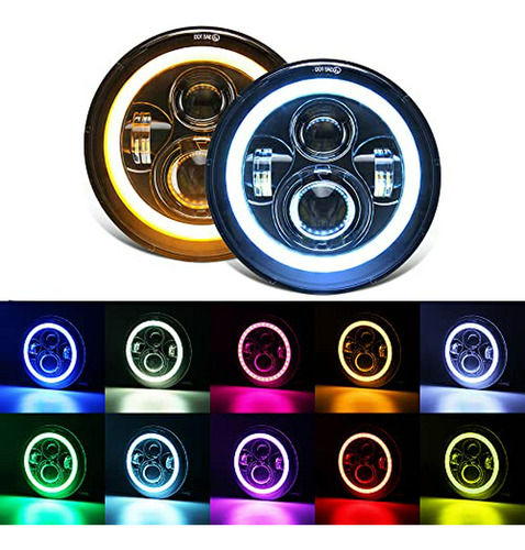 Faros Led 7  Rgb Con Halo Drl Para Jeep Wrangler Jk