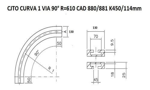 Juego Curva Cadena 880 881 K450 Tab Uhmw 1 Via 90° R=610