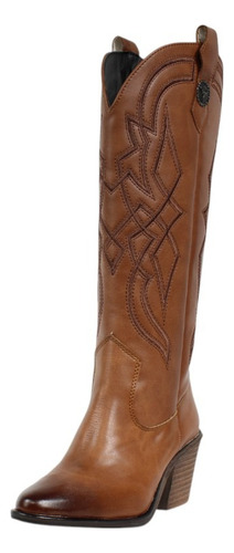Bota Vaquera Alta Mujer Tacón Cómodo Cowboy Botines Bordado