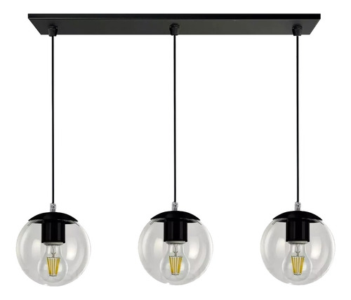 Colgante 3 Luces Globo 15cm Negro Moderno Apto Led E-27