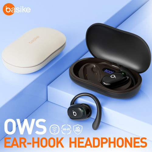 Fone De Ouvido Esportivos Sem Fio Bluetooth Com Led Display 5.4 Sport Corrida Ows Waterproof Prova D'água Ba-fon153 Cor Preto