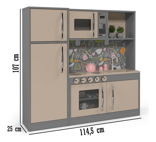Cozinha Infantil Com Refrigerador Diana Mdf Cinza Ofertamo