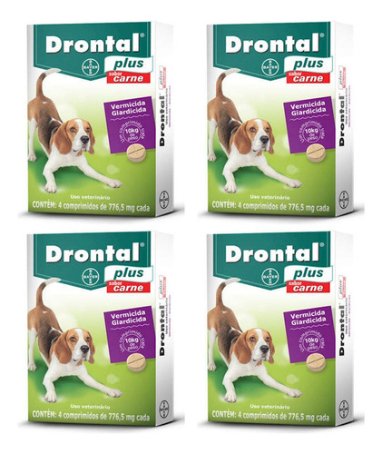 4 Drontal Plus Carne Cães 10kg Vermifugo 4 Comprimidos Bayer