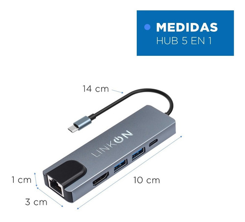 Imagen 9 de 11 de Hub Adaptador Usb Tipo C 5 En 1 Linkon Rj45 Para Mac Windows