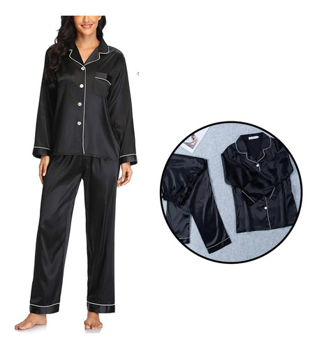 Pijama Mujer Seda Satén Camisa Pantalón Suave Elegante Moda 