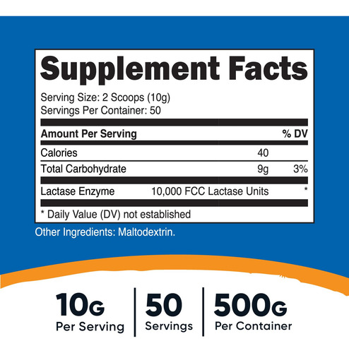 Suplemento Nutricost Lactase Em Pó 500g Sem Glúten