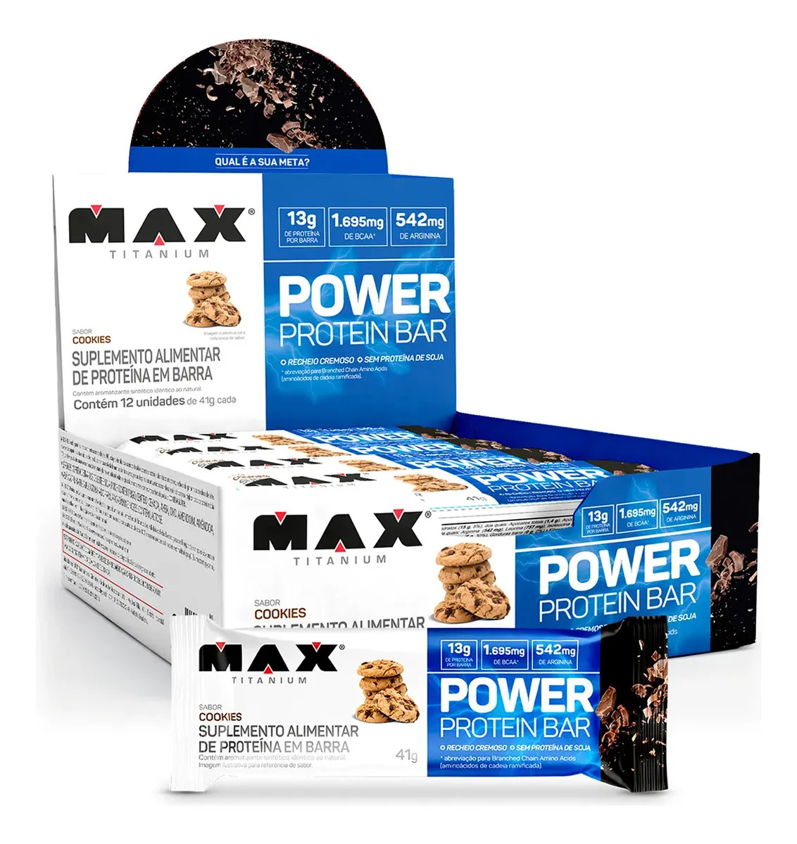 Barra de Proteína Max Titanium Power Protein Bar 41g Display 12 Unid Max Titanium Sabor Cookies