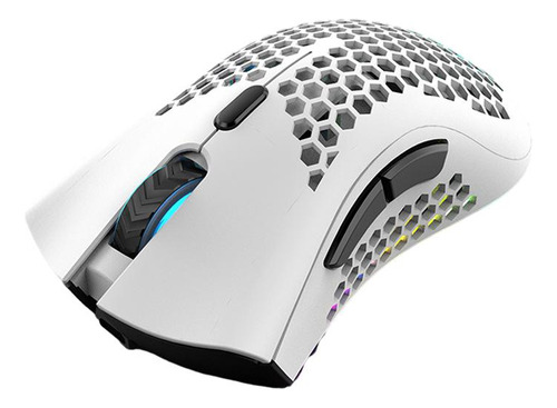 Ratón inalámbrico ergonómico recargable por USB Rgb Glow para jugadores, color blanco