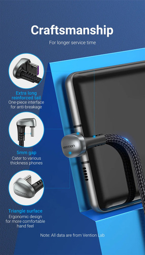 Cabo Gamer Usb Para Tipo C U-shape 5a 66w 50cm Vention Huawe
