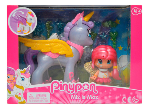 4 Muñecas Pinypon Hadas Con Unicornio Morado Mix & Match