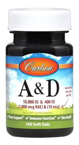  Vitamin A Y D (10.000ui) Y (4.000iu) - 100 Softgels Carlson