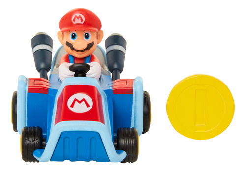 Mario Kart Bros Vehiculo Pull Back Moneda Original 5cm 40462