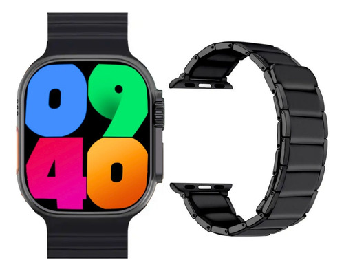 Combo Smart Watch W69 Plus Y Correa Acero Magnetico Negro