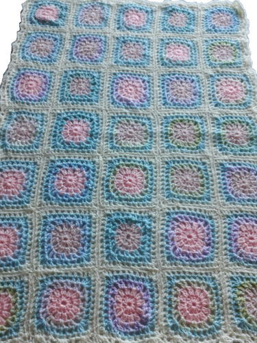Manta Tejida A Mano En Crochet Color Celeste Model43 Liquido