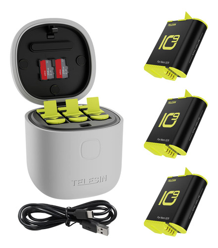 Telesin 3 Bateria Allin Box Cargador Usb Para Gopro Hero 10