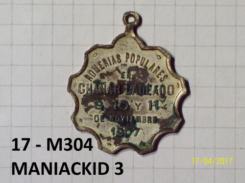 Medalla Chañar Ladeado Romerias Populares 1907 8,4 Gr 30 Mm