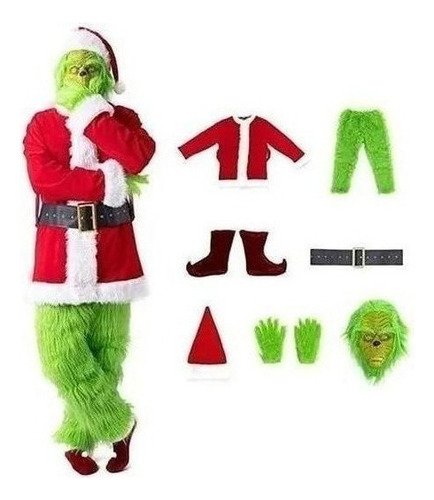 Traje De Papá Noel Cosplay Grinch De 7 Piezas