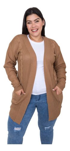 Saco Largo Cardigan De Lana Con Bolsillo Mujer Casual