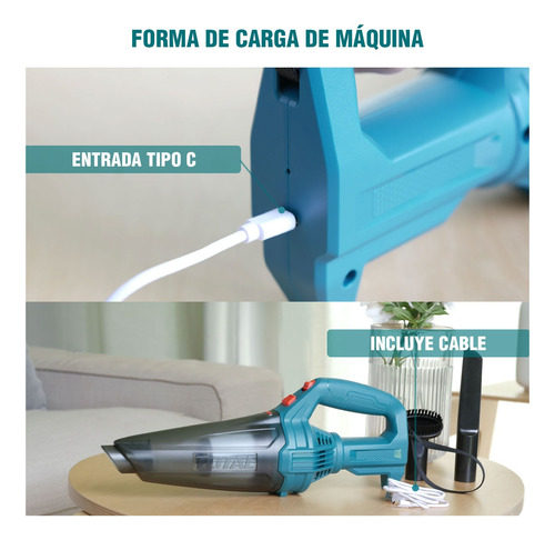Aspiradora 0.5l 12v 7kpa Bateria Usb C+ Compresora Aire 140p