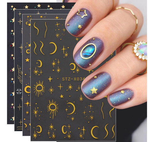 2 Hojas De Calcomanías De Arte De Uñas Diseño De Luna Estrel