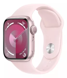 Apple Watch Series 9 GPS • Caja de aluminio rosa de 45 mm • Correa deportiva rosa claro - S/M