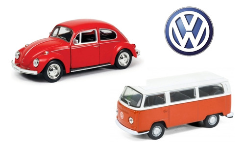 Pack 2 Autos Volkswagen, Escarabajo, Combi Escala 1:36 Metal