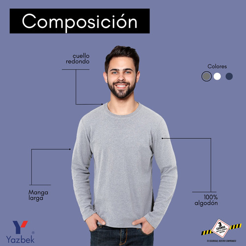 Playera Manga Larga 100% Algodón Cuello Redondo Yazbek