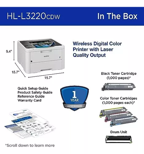 Brother HL-L3220CDW Impresora digital inalámbrica compacta a color con  salida de calidad láser, impresión dúplex y dispositivos móviles | Incluye  4