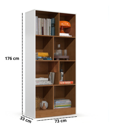 Estante Para Livros Rios Com 8 Prateleiras E Divisórias Cor Branco Nature