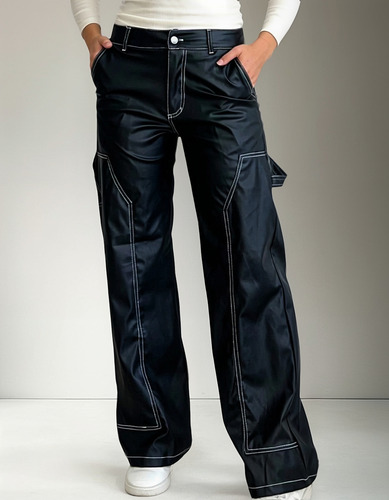 Pantalon Carpintero Engomado Costura Blanca