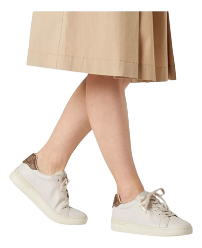 Tenis Coach Casual Mujer De Piel Beige G4966 Original Ligero Cómodo