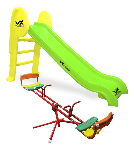 Sube Y Baja + Tobogan 3 Escalones Plegable Pvc Vxplay Color Verde-amarillo