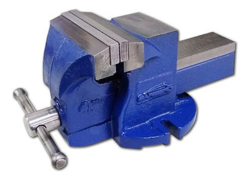 Imagen 1 de 1 de Morsa de banco Barbero 4" color azul con base fija y mordaza de 90mm de apertura x 4" de ancho