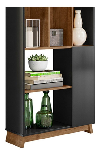 Librería Drumond Matte Black/Madero Canela con 2 puertas