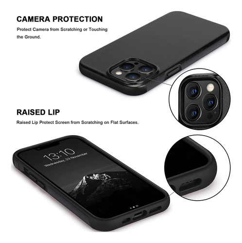 Funda Para iPhone 13 Pro 6.1 Hibrida Tpu Cuero Negra