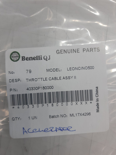 Cable Acelerador Benelli Leoncino 500 Agrobikes 