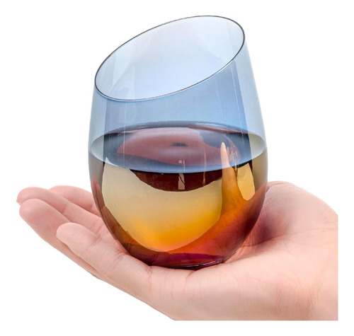 Mygift Copas De Vino Sin Tallo De Vidrio Azul Iridiscente Mo