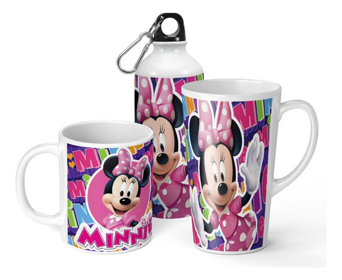 Set De Taza + Botella + Taza Conica Minnie Mouse De Regalo