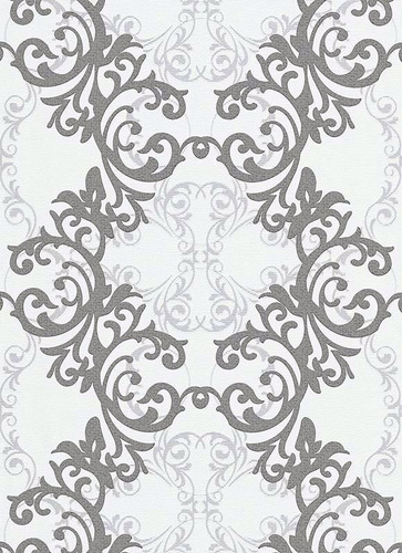 Imagen 1 de 3 de Papel Tapiz Gris Con Blanco Diseño Damascos Modernos