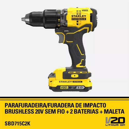 Parafusadeira E Furadeira Stanley Modelo Sbd715c2k Com 2 Baterias + 1 Carregador Bivolt