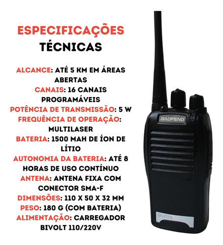6 Rádio Profissional Ht Baofeng 777s Frequência Multilaser