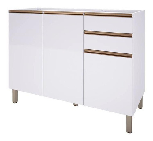 Balcão Para Pia Indékes Dinamarca 120cm 3 Portas 2 Gavetas Cor Branco