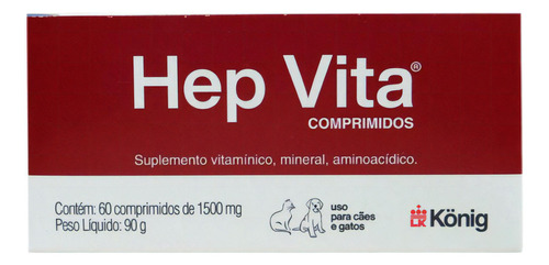 Suplemento Alimentar Hep Vita 1500mg 60 Comp. Cães E Gatos