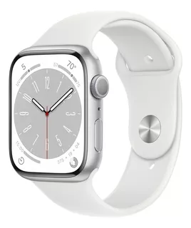 Apple Watch Series 8 GPS - Caja de aluminio plata 45 mm - Correa deportiva blanca - Patrón